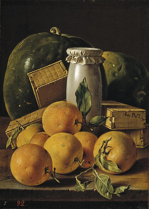 Still Life with Oranges Honey-Jar Boxes of Sweetmeats and Watermelons, 1760, Luis Eugenio Meléndez