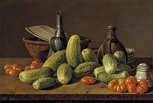 Nature morte aux concombres et tomates, 1774, Luis Eugenio Meléndez