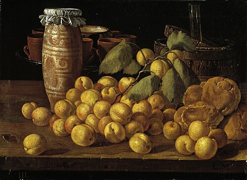 Still Life with Apricots Buns and Vessels, 1751, Luis Eugenio Meléndez
