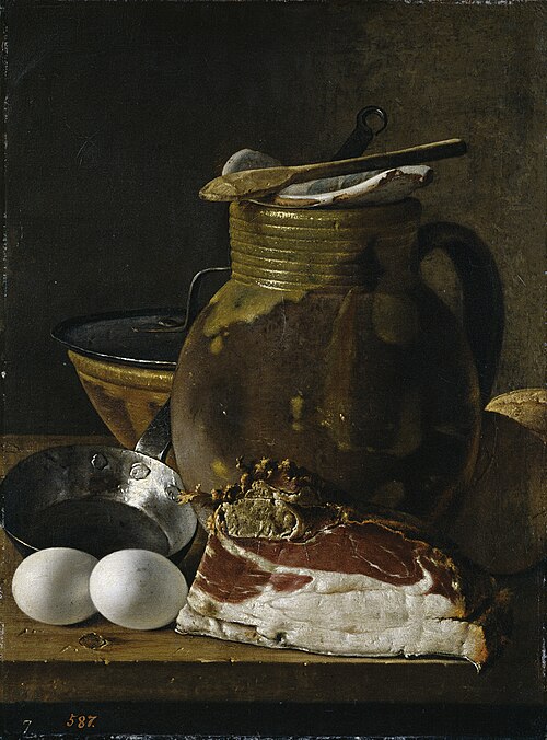 Nature morte au jambon, œufs et pain, 1750, Luis Eugenio Meléndez
