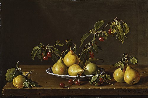 Still Life with Plate of Pears and Morello Cherries, 1773, Luis Eugenio Meléndez