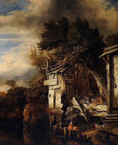 A Wooded River Landscape with Poultry by a Hut, 1649, Cornelis Dekker