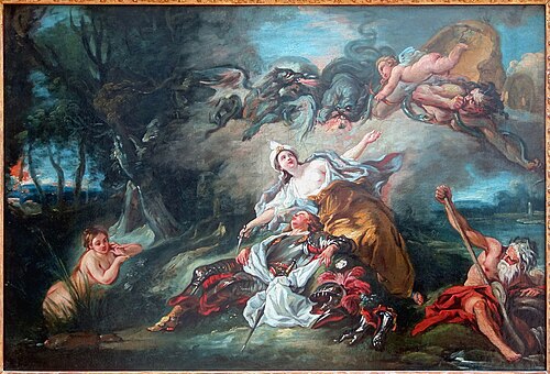 Armide, sur le point de poignarder Renaud, est désarmée à la vue de ce héros endormi, 1725, Jean-François de Troy