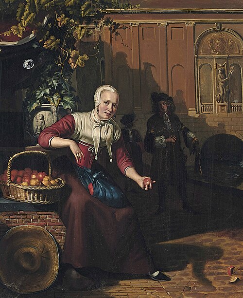A fruit seller by a canal, 1687, Matthys Naiveu