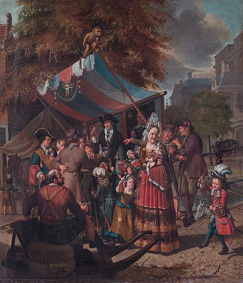 Amsterdam street scenery with the quack, 1696, Matthys Naiveu