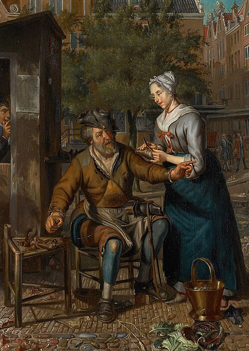 Een schoenlapper werkzaam op straat, 1691, Matthys Naiveu