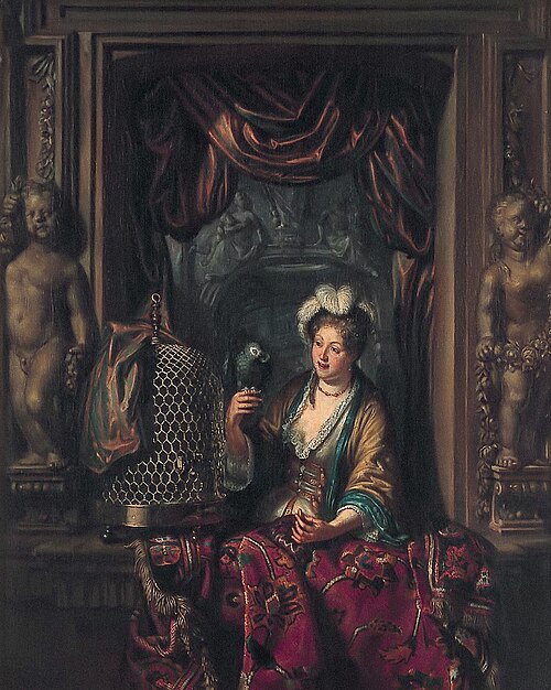 A Young Woman with a Parrot, 1715, Matthys Naiveu