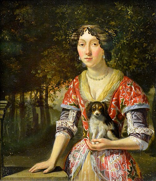 Portrait d'une jeune femme tenant un petit chien, 1678, Matthys Naiveu