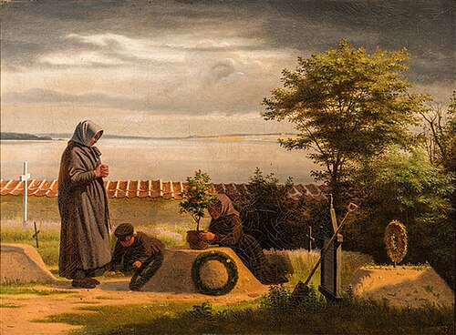 A village churchyard., 1870, Julius Exner