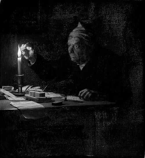 En gammel mand ifærd med at forsegle et brev, 1882, Julius Exner
