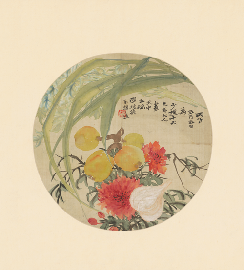 赵之谦五瑞图纨扇, , Zhao Zhiqian