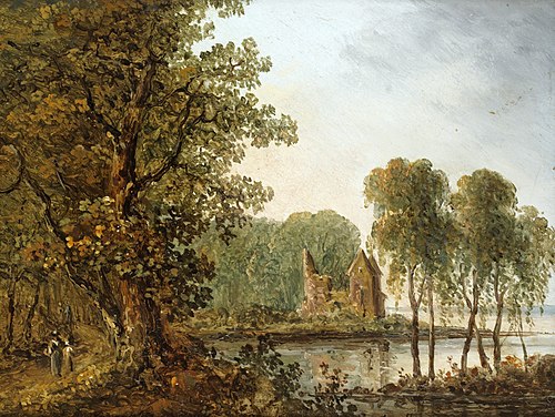 Paysage de lac romantique avec ruines, , Carl Johan Fahlcrantz