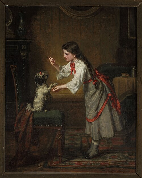 Girl with a dog, 1880, Leopold Loeffler