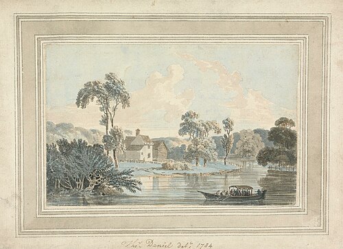 Farmhouse, River and Barge, 1784, Thomas Daniell