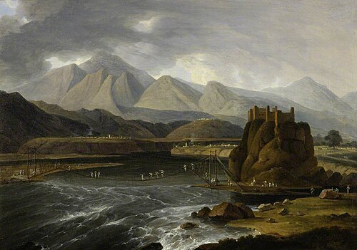 Rope Bridge Over the Alakananda River at Srinagar, Garhwal, 1808, Thomas Daniell