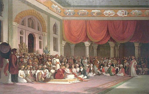 Sir Charles Warre Malet, Concluding a Treaty in 1790 in Durbar with the Peshwa of the Maratha Empire, 1805, Thomas Daniell