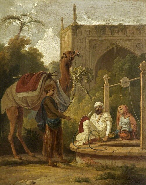 Indian Scene of Figures and a Camel at a Well, 1804, Thomas Daniell
