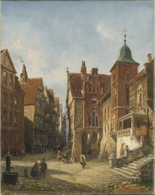 Street in Hamburg. Study in Architecture, 1870, Wilhelm von Hanno