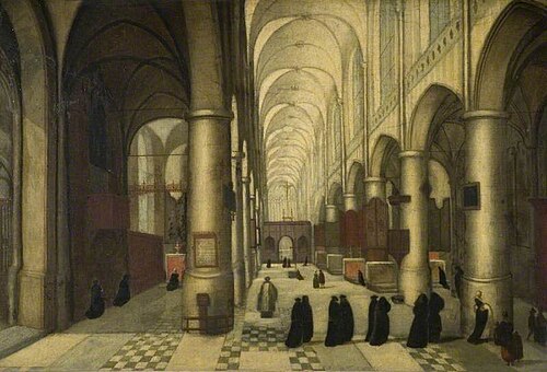 A Church Interior, a Christening Party ('St Pieters at Louvain, a Christening Party'), , Hendrik van Steenwijk I
