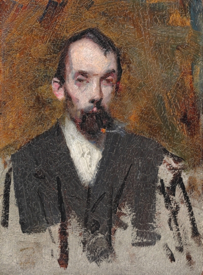 Portrait of Australian tobacconist and art patron Louis Abrahams smoking a cigar, 1889, Arthur Streeton