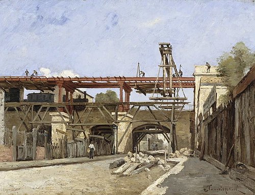 Travaux de relèvement du chemin de fer de ceinture : le pont de la rue de la Voûte, cours de Vincenn, 1888, Paul Désiré Trouillebert