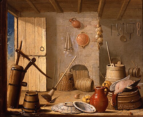 Interior with kitchen utensils, 1652, Hendrik van Steenwijk II
