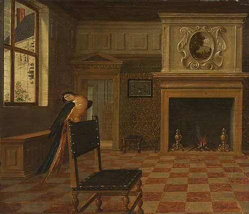 The Interior of a House with a Macaw on a Chair, 1609, Hendrik van Steenwijk II