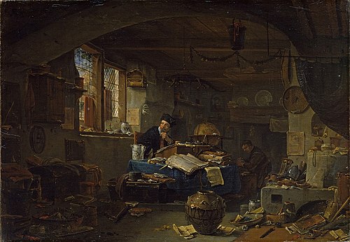 Alchemist in his laboratory, 1650, Thomas Wyck