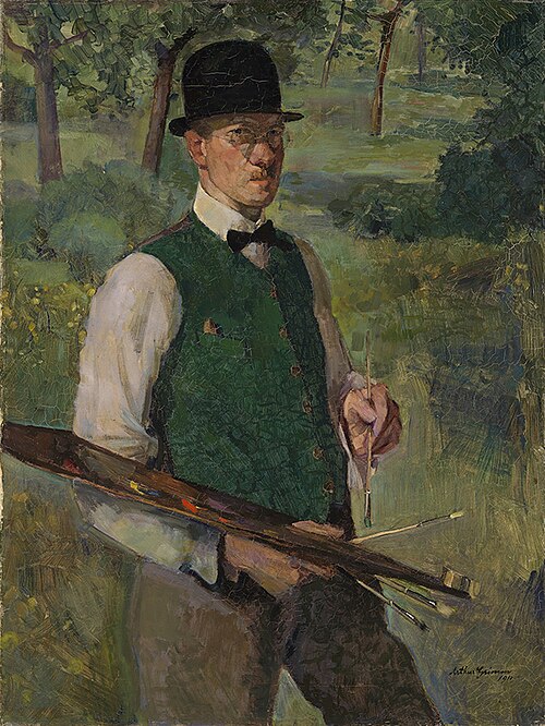 Selbstbildnis mit Palette im Freien, 1911, Arthur Grimm