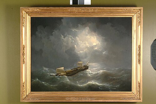 Het fregat Zr.Ms. IJssel, onder noodtuig lenzende, 27 december 1814, 1814, Johannes Christiaan Schotel