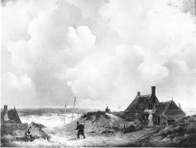 Visserswoningen in de duinen, in de verte de zee, 1820, Johannes Christiaan Schotel