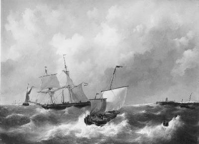 Woelig water, in de verte de Zeeuwse kust, 1820, Johannes Christiaan Schotel