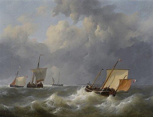 Seascape with sailing ships, , Johannes Christiaan Schotel
