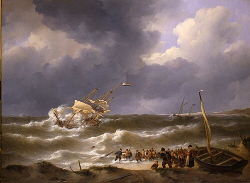 The beaches of the three-masted Iphigenia at Zandvoort in 1816, 1830, Johannes Christiaan Schotel