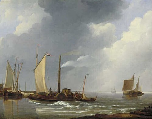 The Steam Ferry at the Moerdijk, 1823, Johannes Christiaan Schotel