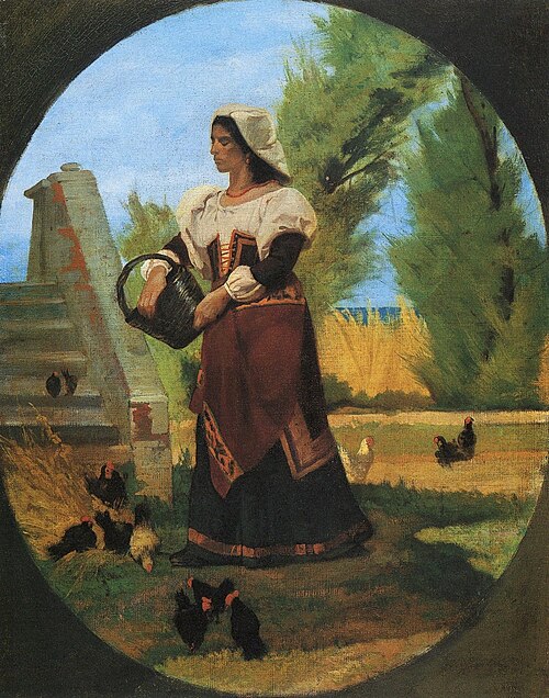 Rustic courtyard with peasant woman, 1863, Giovanni Fattori
