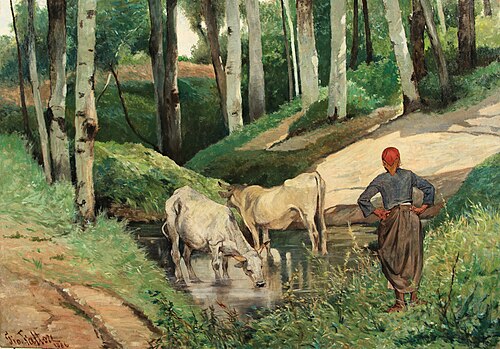 Cattle watering up, 1886, Giovanni Fattori