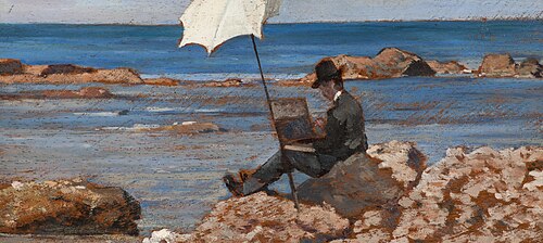 Silvestro Lega on the rocks painting, 1866, Giovanni Fattori