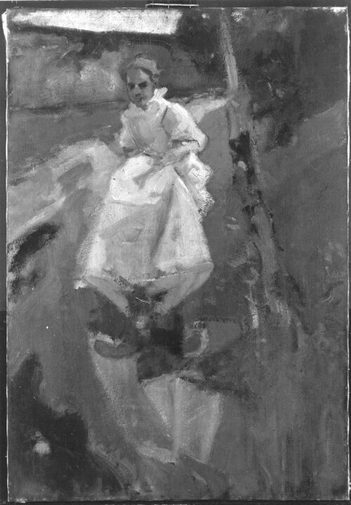 Weißgekleidetes Mädchen am Wasserspiegel, 1895, Arthur Langhammer