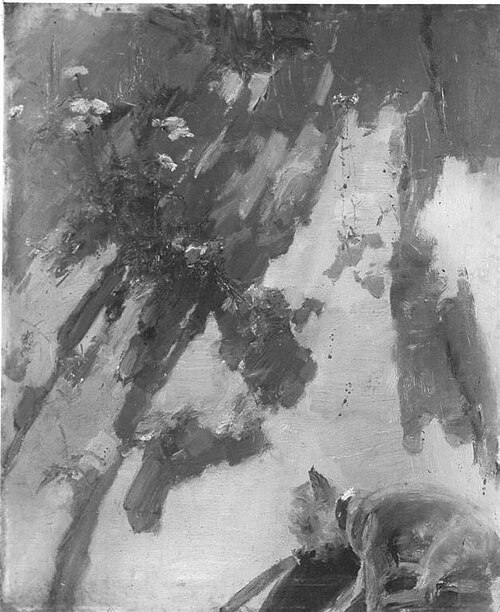 Böschung mit schlafendem Hund (Rückseite: Halbakt eines Knaben), 1900, Arthur Langhammer