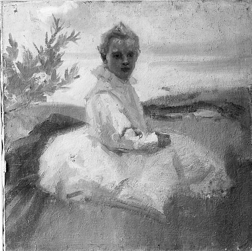 Kind im Grase sitzend, 1900, Arthur Langhammer