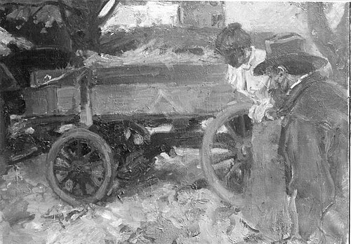 Bauernwagen mit Mann und Frau, 1900, Arthur Langhammer