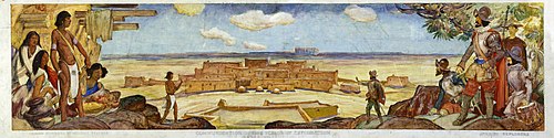 Communication during the Period of Exploration (panel number 2) (mural study, Phoenix, Arizona Post , 1937, Oscar E. Berninghaus
