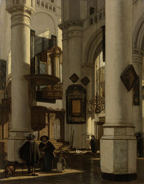 Interior of a Protestant, Gothic Church, with a Gravedigger in the Choir, 1669, Emanuel de Witte