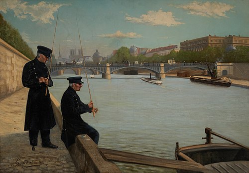 Invalides pêchant à la ligne, près du pont de Solférino, 1887, Henri Ernest Dabault