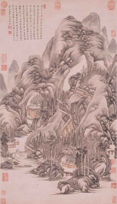 清  王鉴  临巨然溪山图轴, 1671, Wang Jian