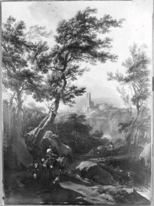 Landscape with donkey - men, 1645, Nicolaes Pieterszoon Berchem