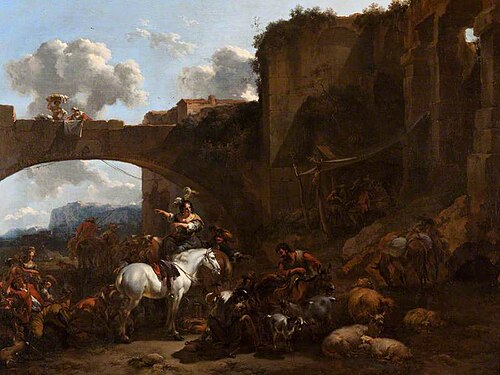 A Country Gathering by a Bridge, 1660, Nicolaes Berchem