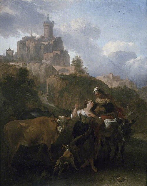Landscape with Figures and Animals before a Castle, , Nicolaes Pieterszoon Berchem