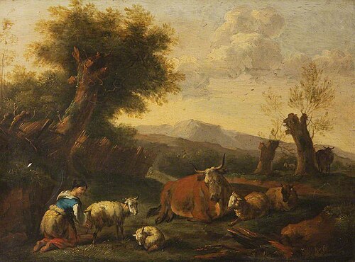 Landscape with Cattle, Sheep and a Peasant Girl, , Nicolaes Pieterszoon Berchem